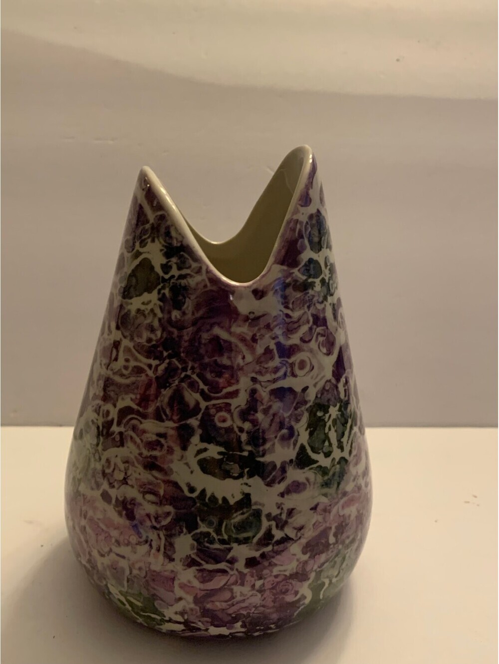 McCoy Vase Purple, Green & White Marble Glaze MCM Vintage 1960s Home Decor